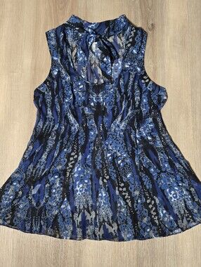 BCBGeneration Blue & Black Abstract Wrap Blouse